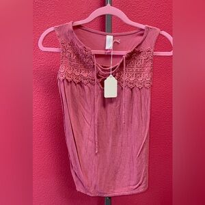 Xhilaration Pink Lace-Up Sleeveless Tank Top